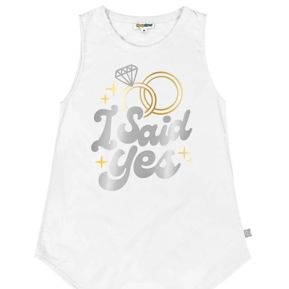 Tipsy Elves Womens Tank Top Small White Bride I Said Yes Tank